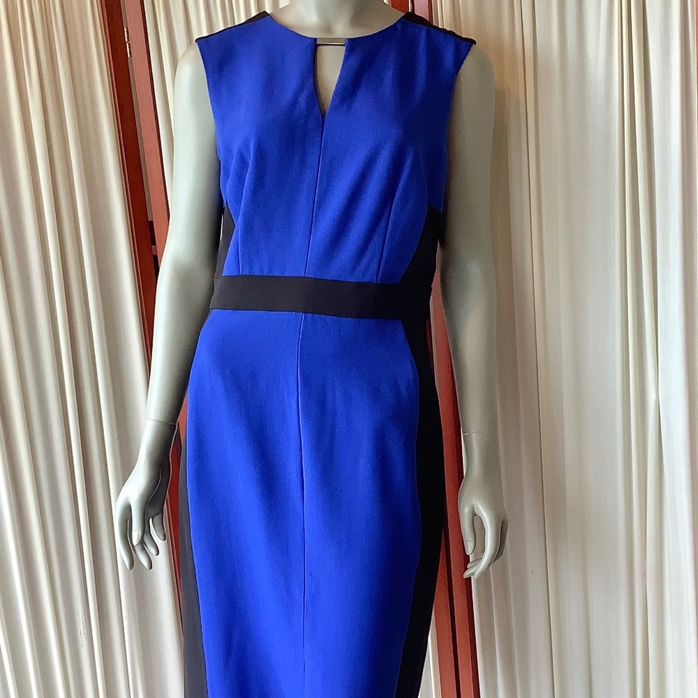 Sandra Darren Sleeveless Dress Blue Black Color Block Sheath Size 12